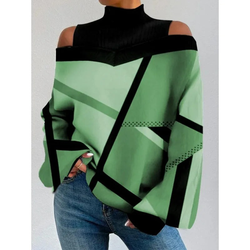 Ladies Long Sleeve Off-Shoulder Turtleneck Top